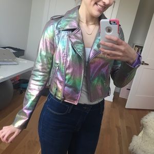 🌈STUNNING F21 Unicorn Metallic Moto Jacket